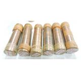 Lot of 6 BU rolls Lincoln cents, 5 - 1955 (die