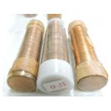 Lot of 3 BU Lincoln cent rolls 1955 P-D-S