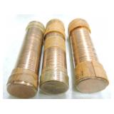Lot of 3 BU Lincoln cent rolls 1955 P-D-S