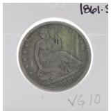 1861-S Seated Liberty half VG10