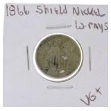 1866 Shield nickel VG+