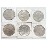 Lot of 6 Ike dollars, 1971-74