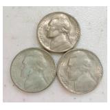 Lot of 3 BU 1950-D Jefferson nickels