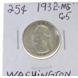 1932 Washington quarter MS65
