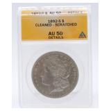 1892-S Morgan dollar ANACS AU50 details, cleaned,
