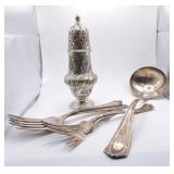 Silver plate sugar shaker, ladle, and