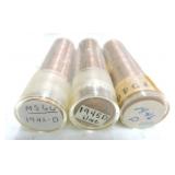 3 BU Lincoln cent rolls, 1942-D, 1945-D,