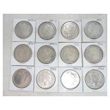 Lot of 9 Morgan and 3 Peace dollars
