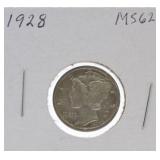 1928 Mercury dime MS62