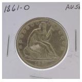 1861-O Seated Liberty half AU58