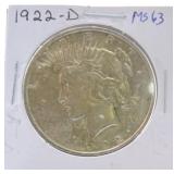 1922-D Peace dollar MS63