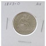 1853-O Seated Liberty quarter AU