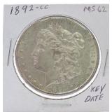 1892-CC Morgan dollar MS62