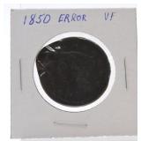 1850 large cent VF, error
