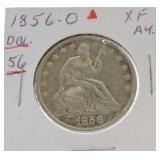 1856-O Seated Liberty half XF/AU, double 56