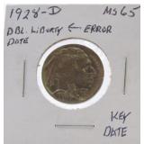 1928-D Buffalo nickel MS65, double Liberty and