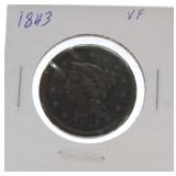 1843 large cent VF