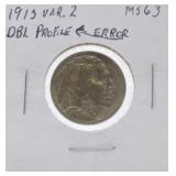 1913 Ty2 Buffalo nickel MS63, double profile error