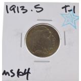 1913-S Ty1 Buffalo nickel MS64