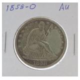 1858-O Seated Liberty half AU