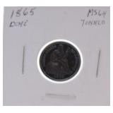 1865 Seated Liberty dime MS64, toned
