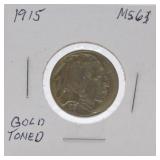 1915 Buffalo nickel MS63, gold toned