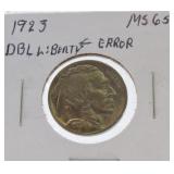 1923 Buffalo nickel MS65, double Liberty error