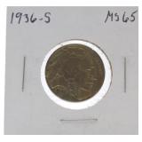1936-S Buffalo nickel MS65