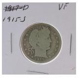1915-S Barber quarter VF