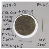 1929-S Buffalo nickel MS65, double Liberty and