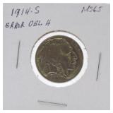 1914-S Buffalo nickel MS65, doubling
