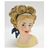 Relpo lady head vase, K1833, 7 1/2", yellow dress