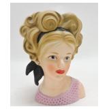 Relpo lady head vase, K1833, 7 1/2", pink dress