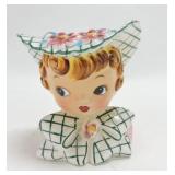 Geo. Lefton lady head vase 5", chip to flower