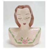 Lady head vase 7", minor glaze nick to top rim