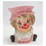 Relpo clown head vase, 6428, 6", rim repair to hat