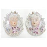 Pair of lady head wall pockets 7"