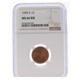 1945-S Lincoln cent NGC MS66RD