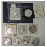 Lot of 9 silver eagles