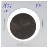 1838 large cent, VF