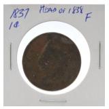 1837 large cent, F, head of 1838