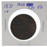 1831 large cent, VG, medium letters