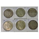 Lot of 6 Peace dollars