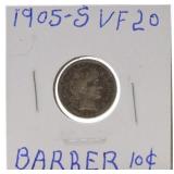 1905-S Barber dime VF20