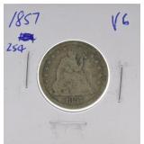 1857 Seated Liberty quarter VG