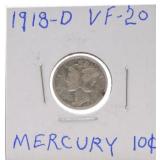 1918-D Mercury dime VF20