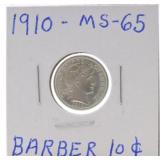 1910 Barber dime MS65