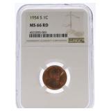 1954-S Lincoln cent NGC MS66RD