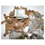 Large lot of foreign coins & currency, some silver