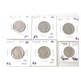 Lot of 6 Buffalo nickels: 1916-S, 1917-D,